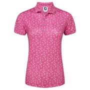 FootJoy Ladies Floral Print Lisle Golf Polo Shirt - Hot Pink