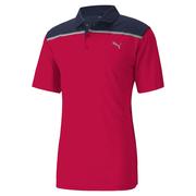 Puma Rotation Bonded Colourblock Golf Polo Shirt - Persian Red/Navy Blazer