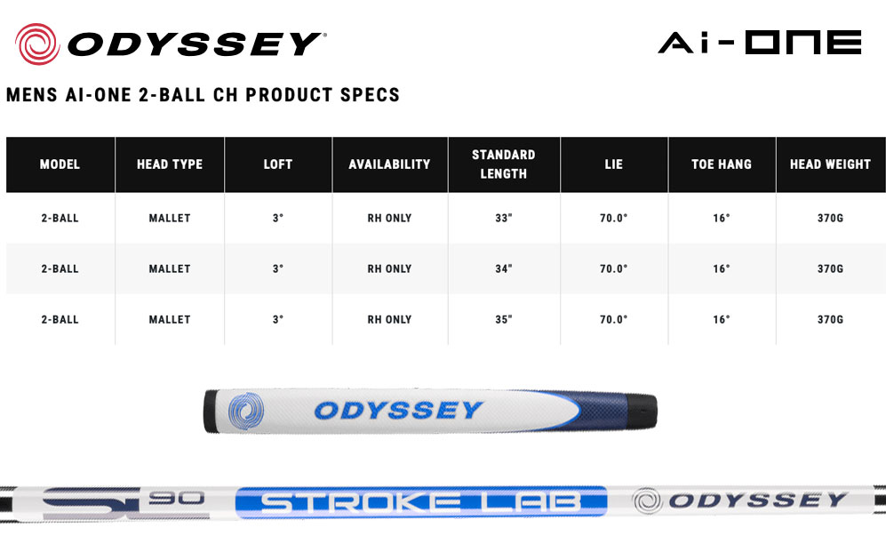 Specification for Odyssey Ai-ONE 2-Ball Crank Hosel Golf Putter
