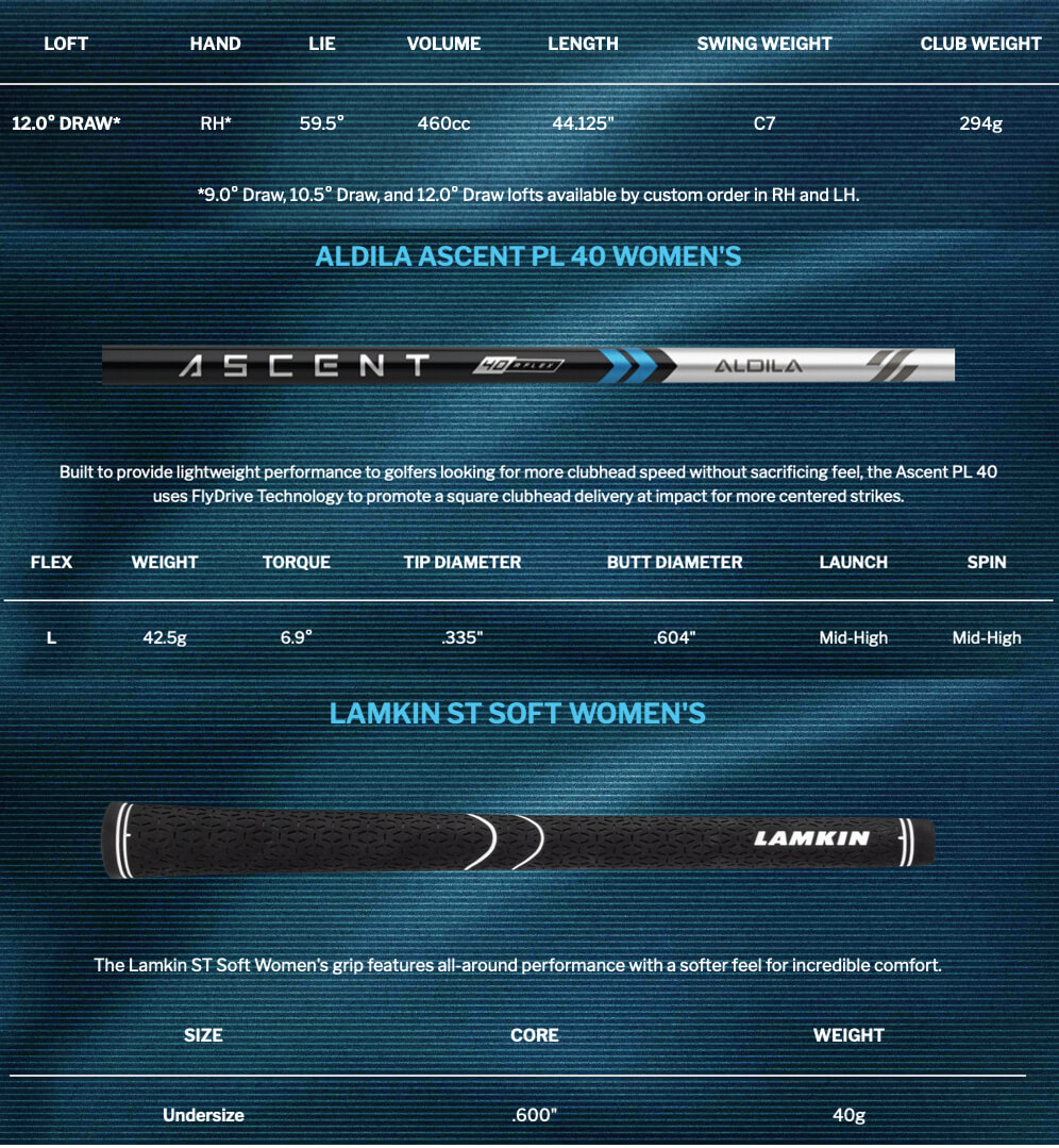 Specification for Cleveland Launcher XL2 Draw Womens Driver