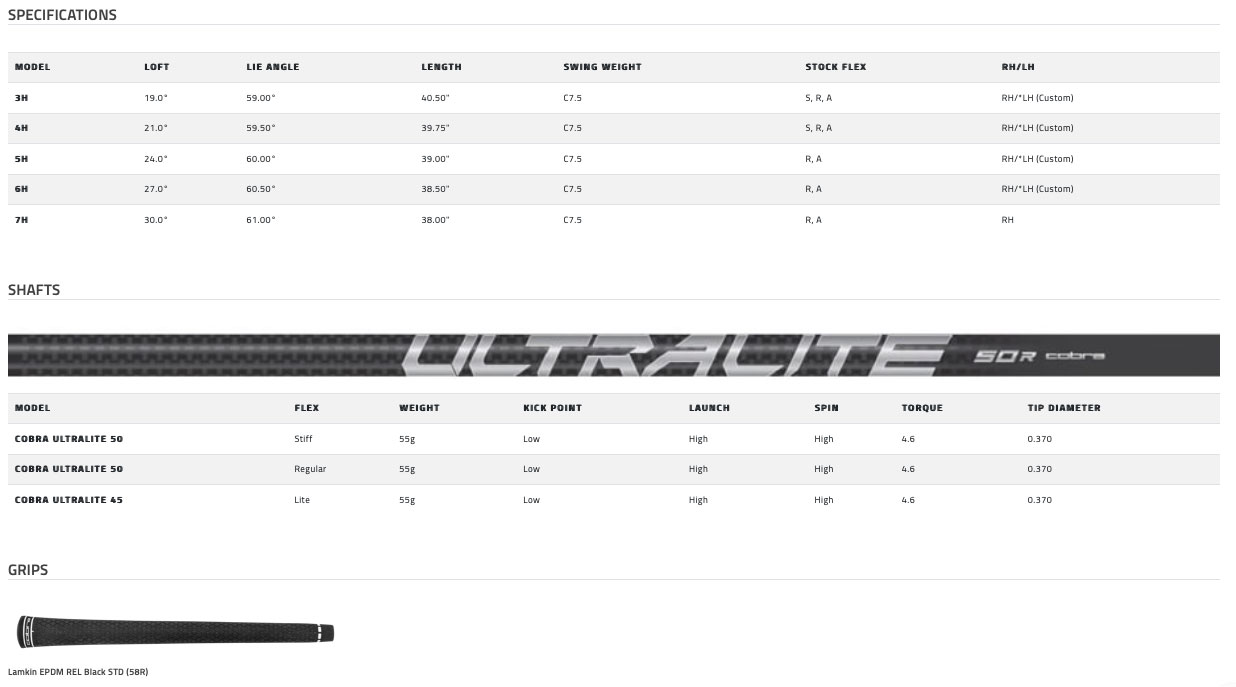 Specification for Cobra Air X 2.0 Offset Hybrid