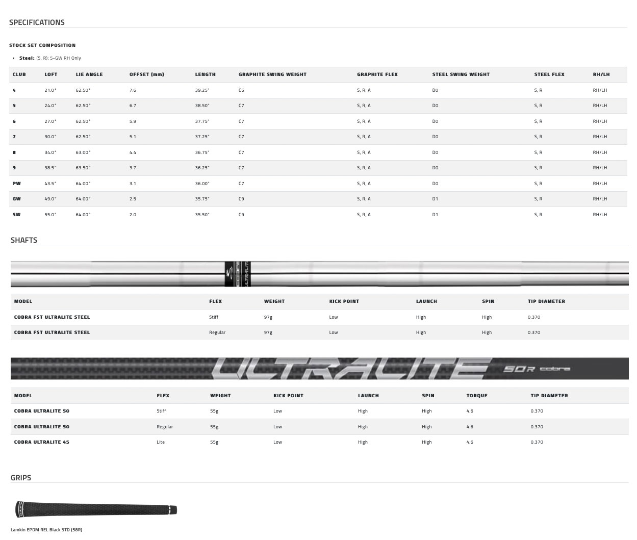 Specification for Cobra Air X 2.0 Ultralite Irons - Graphite