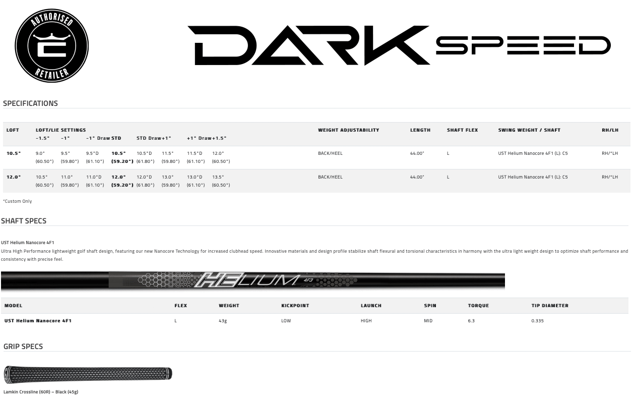 Specification for Cobra Darkspeed Max Womens Driver