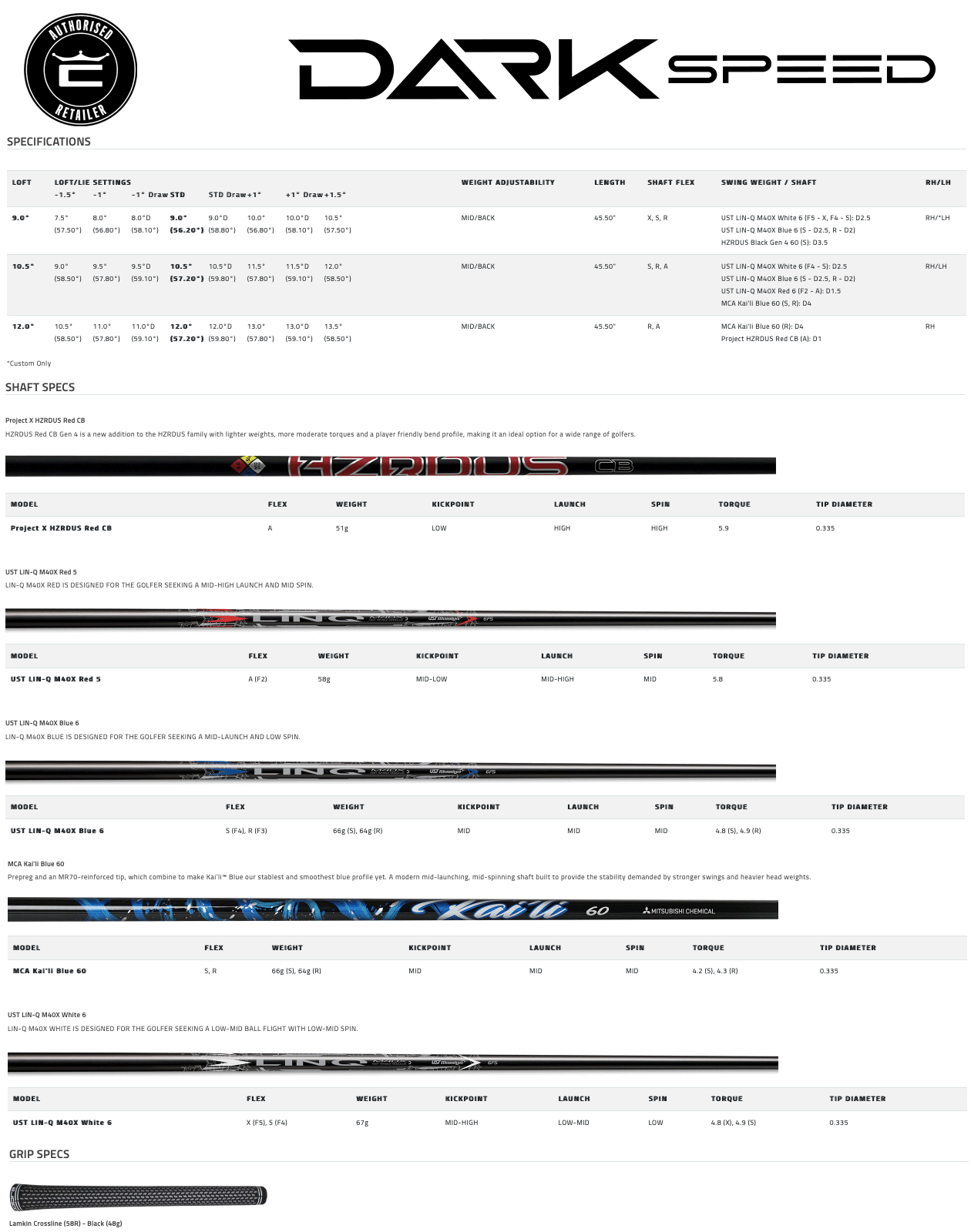 Specification for Cobra Darkspeed X Driver