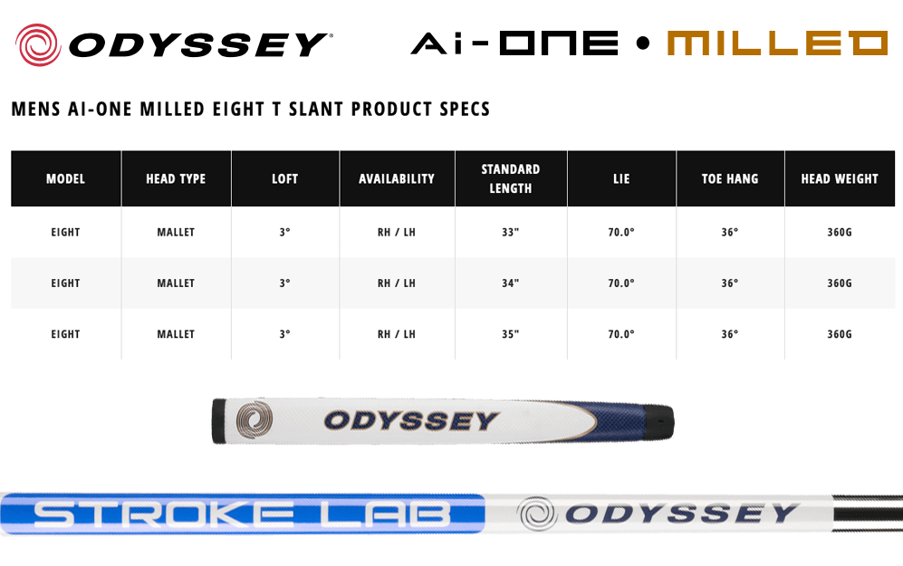 Specification for Odyssey Ai-ONE Milled Eight Slant Golf Putter