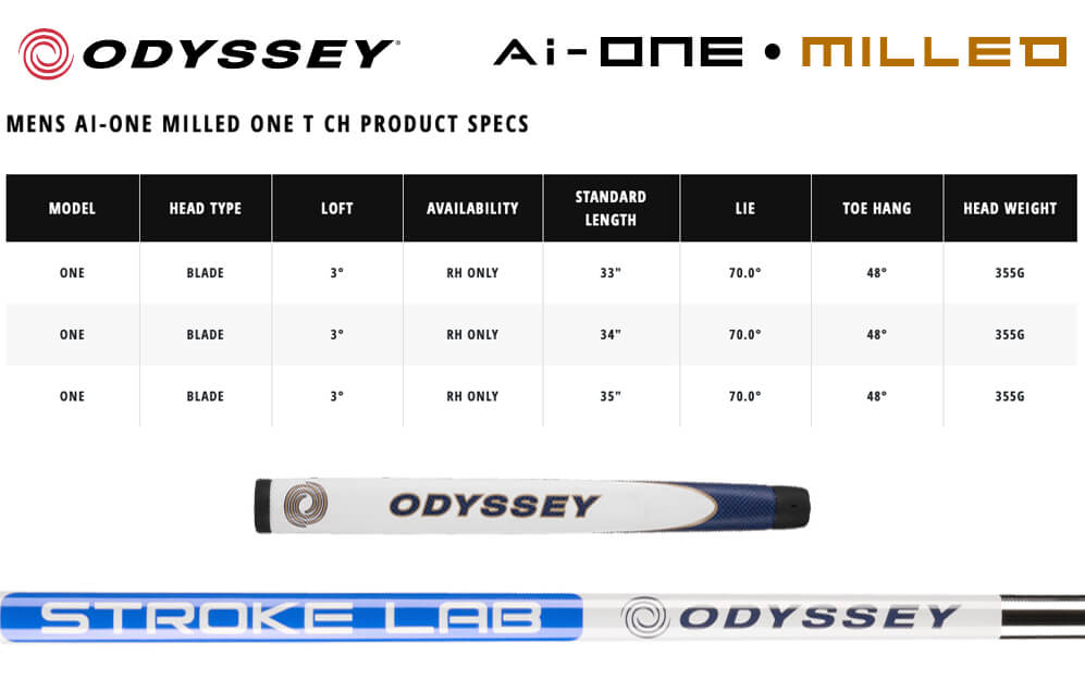 Specification for Odyssey Ai-ONE Milled One T Crank Hosel Golf Putter