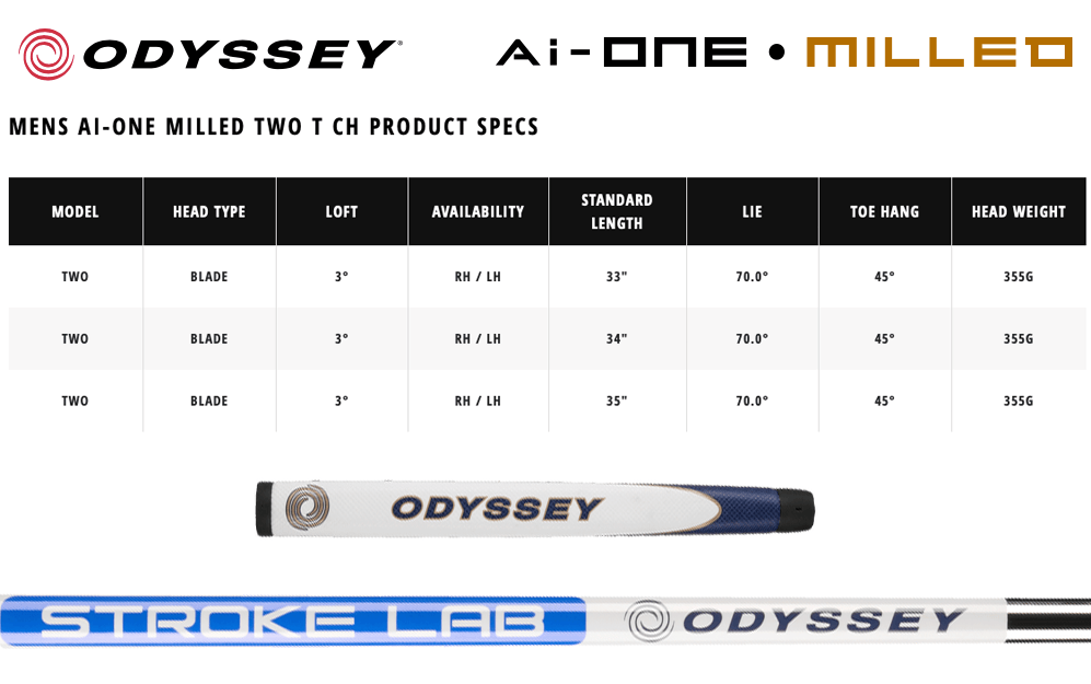 Specification for Odyssey Ai-ONE Milled Two T Crank Hosel Golf Putter