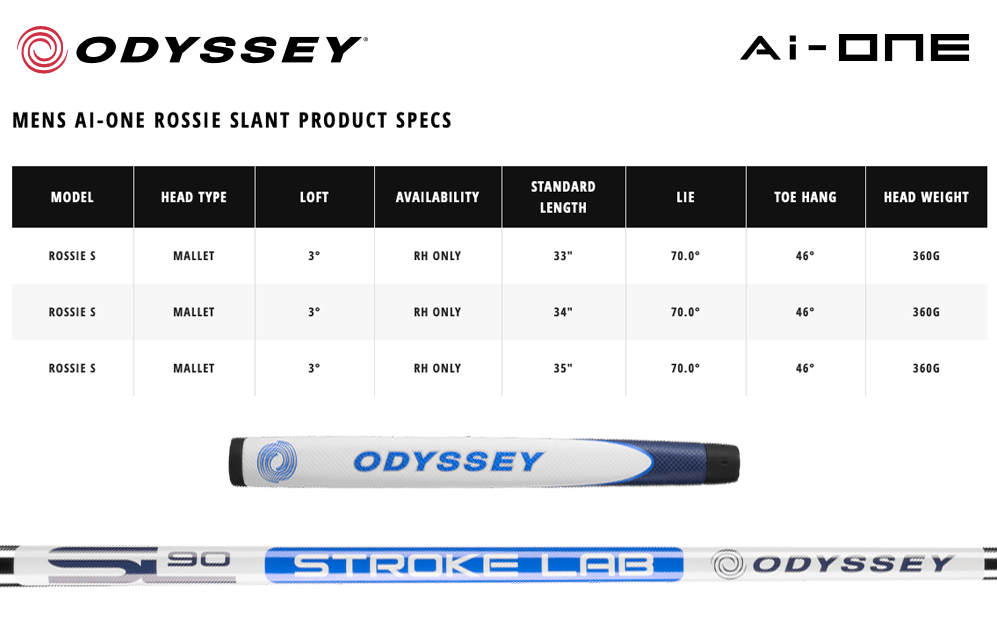 Specification for Odyssey Ai-ONE Rossie Slant Golf Putter