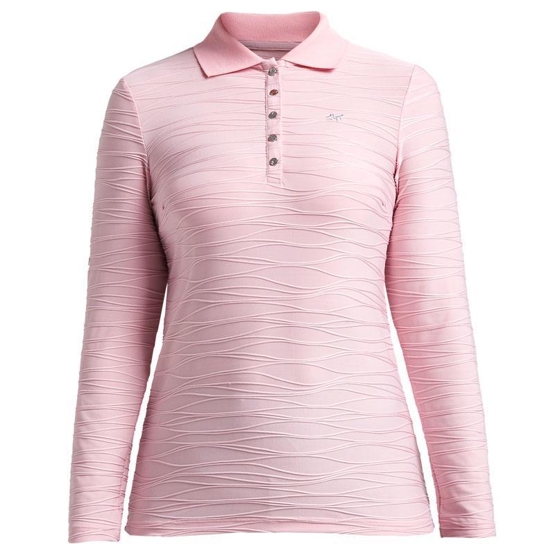 Rohnisch Wave Womens Long Sleeve Golf Polo Shirt Rose Pink
