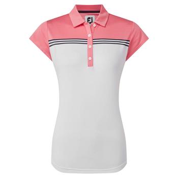 FootJoy Womens Engineered Colour Block Lisle Golf Polo Shirt - White/Bright Coral - main image