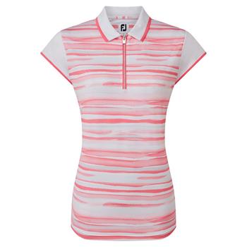 FootJoy Womens Cap Sleeve Colour Block Lisle Golf Polo Shirt - White/Bright Coral - main image