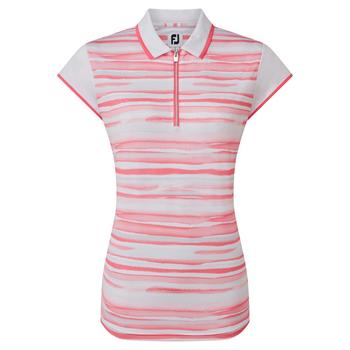 FootJoy Womens Cap Sleeve Colour Block Lisle Golf Polo Shirt White / Bright Coral
