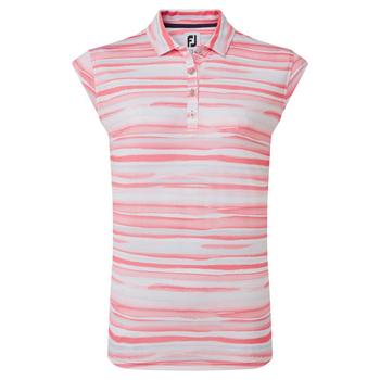 FootJoy Womens Cap Sleeve Watercolour Print Lisle Golf Polo Shirt - White/Bright Coral - main image