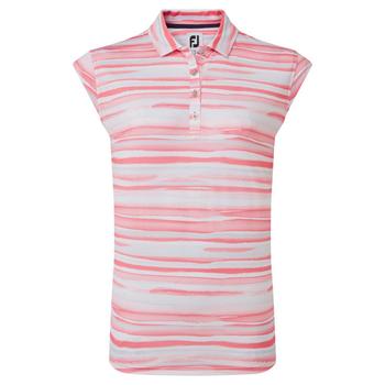 FootJoy Womens Cap Sleeve Watercolour Print Lisle Golf Polo Shirt White / Bright Coral
