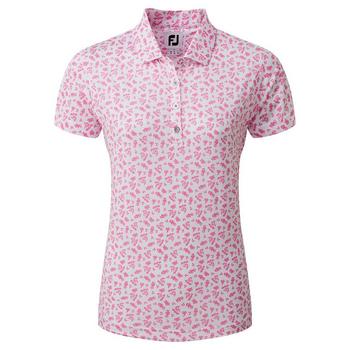 FootJoy Ladies Floral Print Lisle Golf Polo Shirt - White/Hot Pink - main image