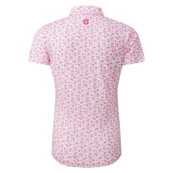 FootJoy Ladies Floral Print Lisle Golf Polo Shirt - White/Hot Pink - main image