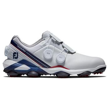 FootJoy Tour Alpha 2.0 Triple BOA Mens Golf Shoes - White/Navy/Red - main image