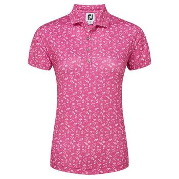 FootJoy Ladies Floral Print Lisle Golf Polo Shirt - Hot Pink - main image