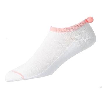 FootJoy ProDry Lightweight Pom Pom Ladies Golf Socks - White/Pink