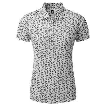 FootJoy Ladies Floral Print Lisle Golf Polo Shirt - White/Black - main image