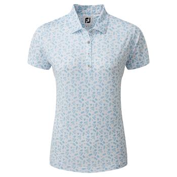 FootJoy Ladies Floral Print Lisle Golf Polo Shirt - White/Blue