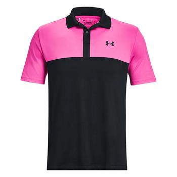 Under Armour Performance 3.0 Colourblock Golf Polo Shirt - Black/Pink - main image