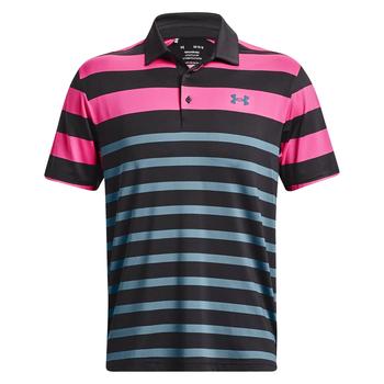 Under Armour Playoff 3.0 Stripe Golf Polo Shirt - Black/Pink