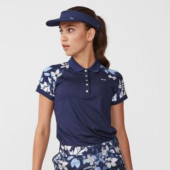 Rohnisch Womens Leaf Block Polo Shirt - Navy Leaves Model Front - main image