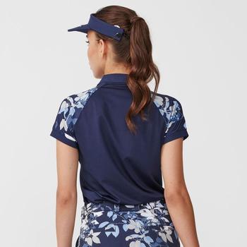 Rohnisch Womens Leaf Block Polo Shirt - Navy Leaves Model Back - main image