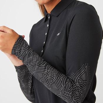 Rohnisch Dew Women's Golfing Polo Shirt - Black Side Angle Sleeve Details - main image