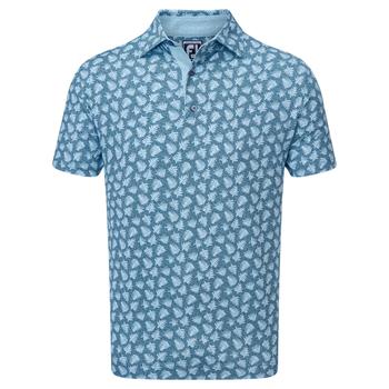 FootJoy Shadow Palm Print Pique Golf Polo Shirt - Navy/Dust Blue - main image