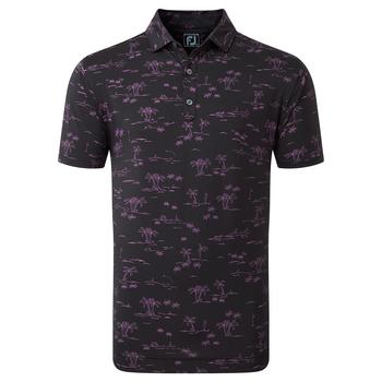 FootJoy Tropic Print Lisle Golf Polo Shirt - Black