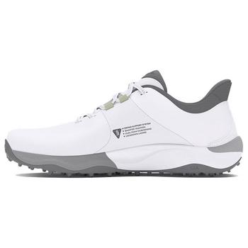 Under Armour UA Drive Pro Spikeless Wide Golf Shoes - White/White/Metallic Gun Metal - main image