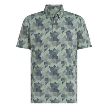 Gold Gear Direct - adidas Go-To Print Mens Polo Shirt -  Silver Green/Colegiate Navy