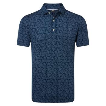 Wingtip Floral Print Lisle Golf Polo Shirt- Navy/White