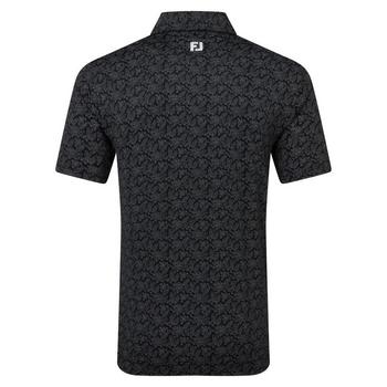 FootJoy Wingtip Floral Print Lisle Golf Polo Shirt- Black/White - main image