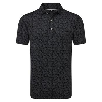 Wingtip Floral Print Lisle Golf Polo Shirt- Black/White