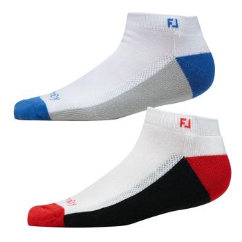 FootJoy ProDry Sport Golf Socks - 2 Pairs - White with Blue & Red - main image