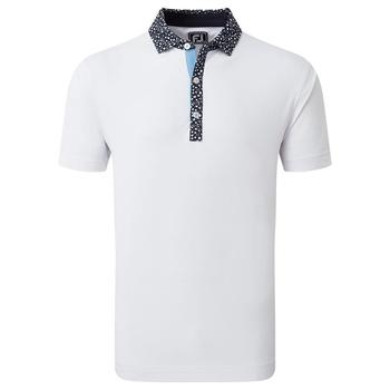 FootJoy Tossed Tulip Trim Pique Golf Polo Shirt - White/Navy - main image