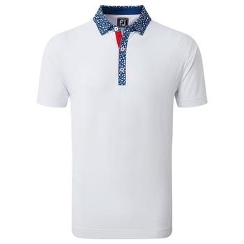 FootJoy Tossed Tulip Trim Pique Golf Polo Shirt - White/Twilight Blue
