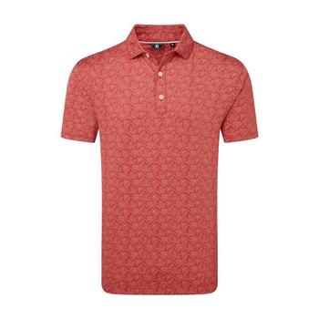 Wingtip Floral Print Lisle Golf Polo Shirt- Red/White