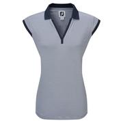 FootJoy Womens End on End Stripe Lisle Golf Polo Shirt - Navy