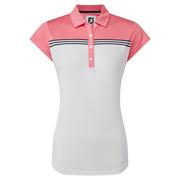 FootJoy Womens Engineered Colour Block Lisle Golf Polo Shirt - White/Bright Coral