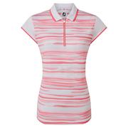 FootJoy Womens Cap Sleeve Colour Block Lisle Golf Polo Shirt - White/Bright Coral