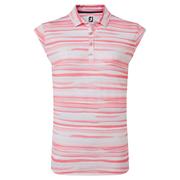 FootJoy Womens Cap Sleeve Watercolour Print Lisle Golf Polo Shirt - White/Bright Coral