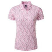 FootJoy Ladies Floral Print Lisle Golf Polo Shirt - White/Hot Pink