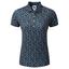 FootJoy Ladies Floral Print Lisle Golf Polo Shirt - Navy/White - thumbnail image 1