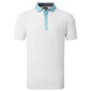 FootJoy Tossed Tulip Trim Pique Golf Polo Shirt - White/Maui Blue