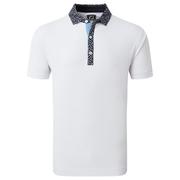 FootJoy Tossed Tulip Trim Pique Golf Polo Shirt - White/Navy