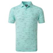 FootJoy Tropic Print Lisle Golf Polo Shirt - Aqua Surf
